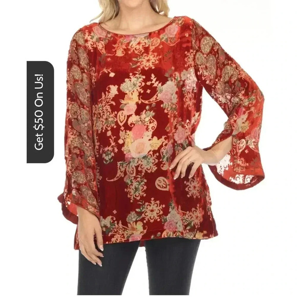 Johnny Was Paisley Kimi Velvet Floral Tunic Top Boho Chic Size xxl - Picture 1 of 7